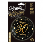 Балон за 30-и рожден ден, черен, златен принт, кръг 43 см