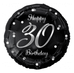 Балон за 30-и рожден ден, черен, сребърен принт, кръг 43 см