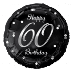 Балон за 60-и рожден ден, черен, сребърен принт, кръг 43 см