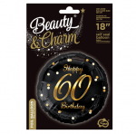 Балон за 60-и рожден ден, черен, златен принт, кръг 43 см