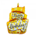 Голям фолиев балон триетажна торта злато, с надпис Happy Birthday
