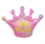Голям фолиев балон корона, розов със златен надпис Little Princess