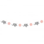 Гирлянд слончета и розови кръгчета за бебешко парти, бебе момиче