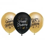 Балони за 18-и рожден ден, 18 години, чеБалони за 18-и рожден ден, 18 години, черни и златни, 5 броярни и златни, 5 броя