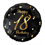 Балон за 18-и рожден ден, черен, златен принт, кръг 43 см