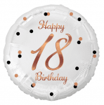 Бял балон с надпис розово злато за 18-и рожден ден, 18 години, кръг 43 см