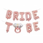 Балони за моминско парти надпис Bride to be, с годежен пръстен, розово злато