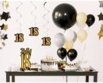 Блестяща декорация за маса 18-и рожден ден, 18 години, в черно и златно