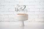 Топер за торта за рожден ден ръкописни букви Happy Birthday, сребро металик