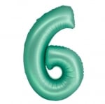 Синьо-зелен фолиев балон цифра 6 тифани, аквамарин мат, 76 см надут