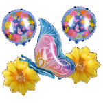 Комплект фолиеви балони пеперуда и цветя, 5 броя