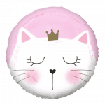 Розов фолиев балон спящо коте с коронка, кръг