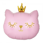 Розов фолиев балон спящо коте с коронка