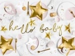 Банер бебешко парти Hello baby, ръкописни букви, злато металик