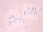 Салфетки розова пудра с надпис Happy Birthday холограмно сребро, 20 броя