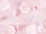 Салфетки розова пудра с надпис Happy Birthday холограмно сребро, 20 броя
