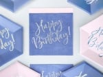 Синьо-лилави салфетки с надпис Happy Birthday холограмно сребро, 20 броя