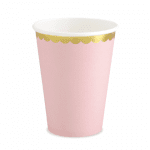 Парти чаши розови, златен кант, 6 броя