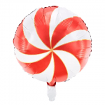 Фолиев балон бонбон близалка, червено-бял, кръг 45 см