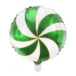 Фолиев балон бонбон близалка, зелено-бял, кръг 45 см