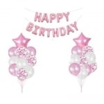 Комплект 20 балони и надпис Happy Birthday в розово и бяло