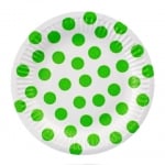 Бели чинийки на зелени точки 18 см, 6 броя