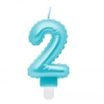 Синя свещ за торта цифра 2, двойка, перлено светлосиньо, 7 см