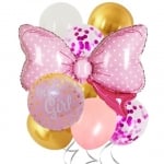 Комплект балони панделка бебешко парти в розово и златно, 9 броя
