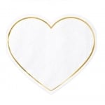 Бели салфетки във форма на сърце, златен кант, 20 броя