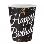 Черни чаши за рожден ден Happy Birthday, 6 броя