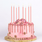 Светлорозови високи свещи за торта, 15.5 см, 8 броя