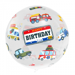Прозрачен балон сфера Happy Birthday, коли, превозни средства