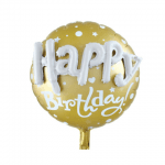 Златист балон за рожден ден с обемни букви 3D Happy Birthday, кръг 58 см