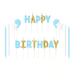 Свещи за торта с букви Happy Birthday в синьо, злато и бяло