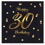 Салфетки за 30-и рожден ден, 30 години, черно и златно, 20 броя
