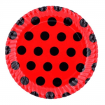 Картонени червени чинийки на черни точки, 10 броя