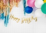 Банер за рожден ден ръкописни букви Happy Birthday, злато металик