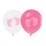 Балони с крачета, бебешко парти момиче, в розово и бяло, 5 броя