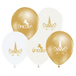 Латексови балони спящ и златен еднорог, микс, 5 броя