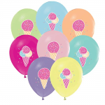 Разноцветни балони с печат сладолед, 10 броя