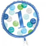 Балон с единица, 1-ви първи рожден ден момче, точки, кръг 45 см
