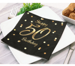Черни салфетки златист принт 50-и рожден ден, 50 години, 20 броя