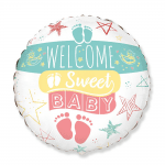 Балон Welcome sweet baby, посрещане на бебе, кръг 45 см