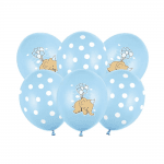 Сини балони със слонче и бели точки, бебешко парти момче, 6 броя