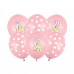 Розови балони със слонче и бели точки, бебешко парти момиче, 6 броя