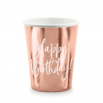 Парти чаши розово злато металик Happy Birthday, 6 броя