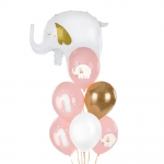 Розови балони с единица и слонче, първи рожден ден момиче, 6 броя