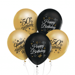 Черни и златни балони за 50-и рожден ден, 50 години, 5 броя