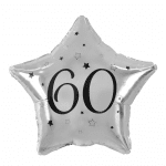 Балон за 60-и рожден ден, сребърна звезда, черен принт, 48 см