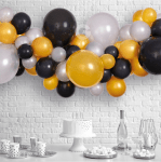 Комплект балони за арка черно, сребърно и златно, органичен гирлянд, 200 см